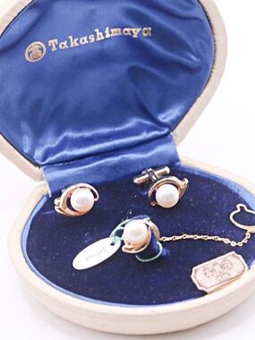 18k Gold Filled Japanese Cultured Pearls Sterling Cufflinks and Tie Tack